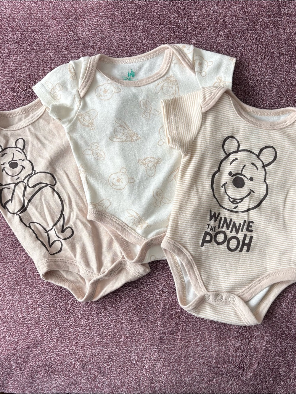 Disney Winnie the Pooh Neutral Beige & Cream Baby Bodysuit Set (3-Pack)